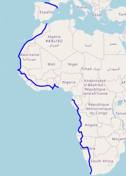 Our planned route through Africa, drawn on a map